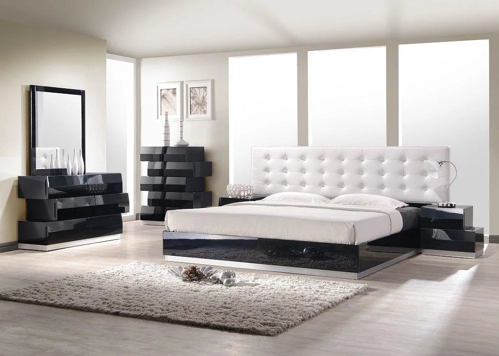 Black Lacquer High-gloss 5Pcs Queen Bedroom Set L552