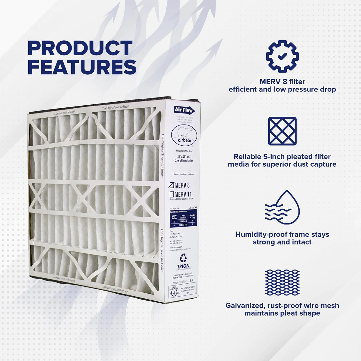 20x 5x 5 Inch MERV 8 Air Purifier Filter (3 Pack) P4858