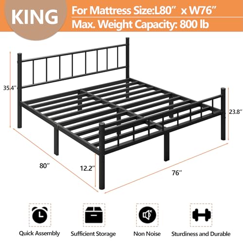 Full Size 14 Inch Metal Bed Frame with Headboard W6650