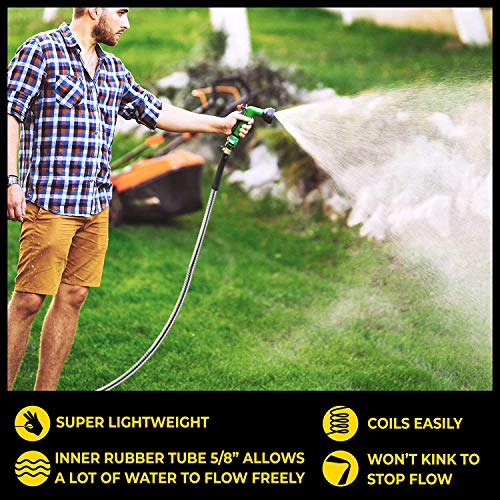 100 Ft Stainless Steel Garden Hose with Nozzle X7608