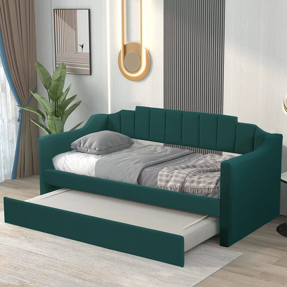 Green Upholstered Tufted Daybed with Trundle Z50627