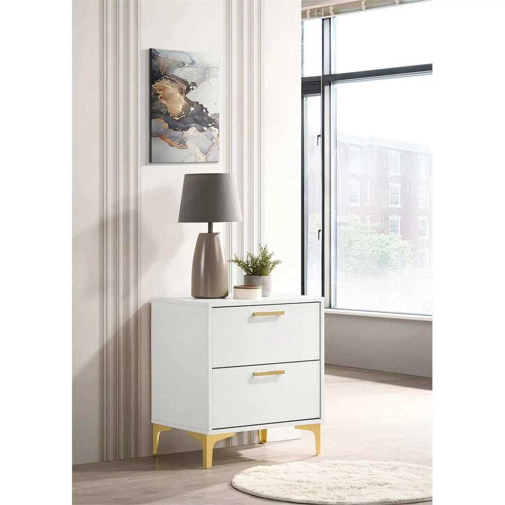 White 2-drawer Wood Nightstand with Metal Base P525936
