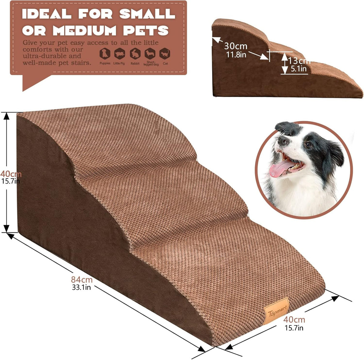 High Density Foam Dog Ramp Steps 3 Tiers Non-Slip N7391