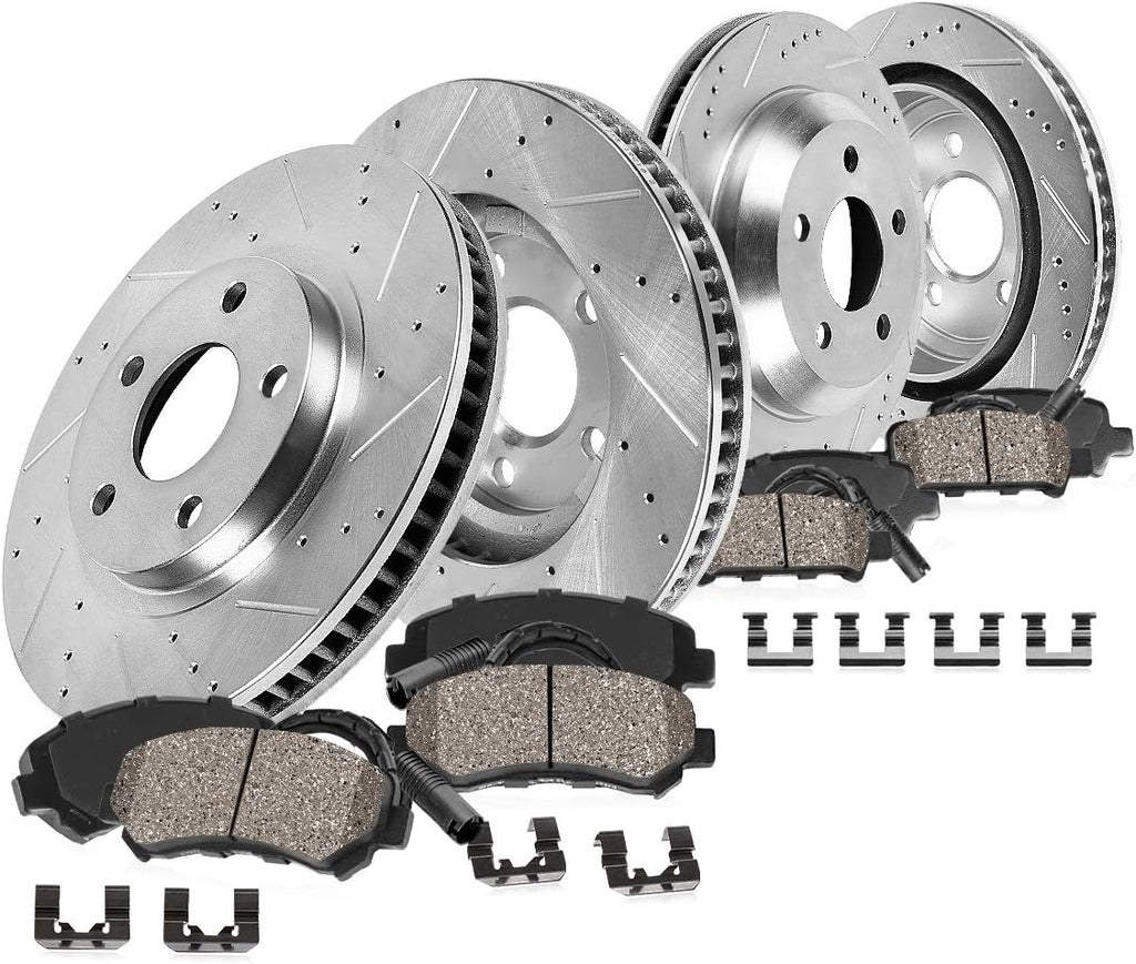 345mm Front 330mm Rear 5 Lug Rotors Brake Pads Clips Sensors J9899