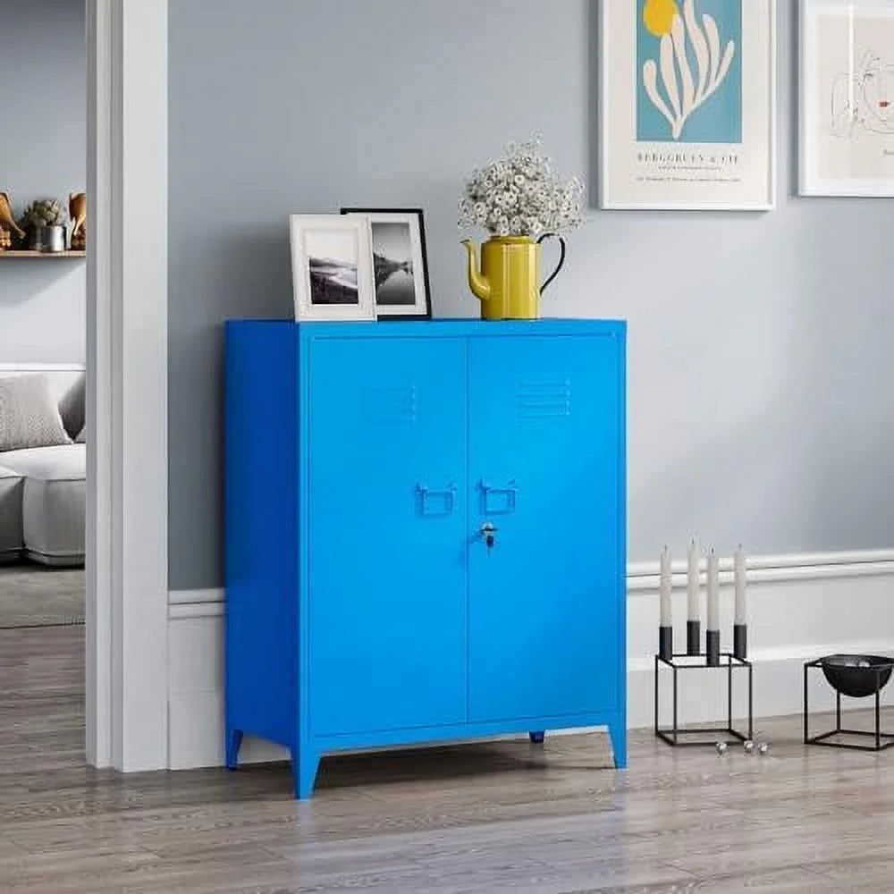 Metal Wardrobe Cabinet with Locking Doors 2 Door Steel Adjustable Shelves V760