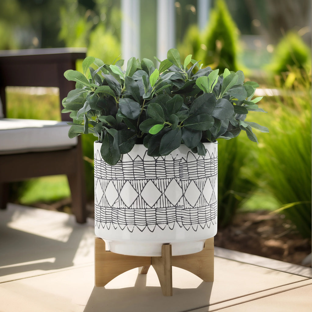 Ceramic Planter On Wooden Stand S85842