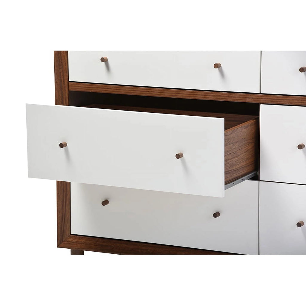White and Walnut Wood 6-drawer Storage Dresser O2069