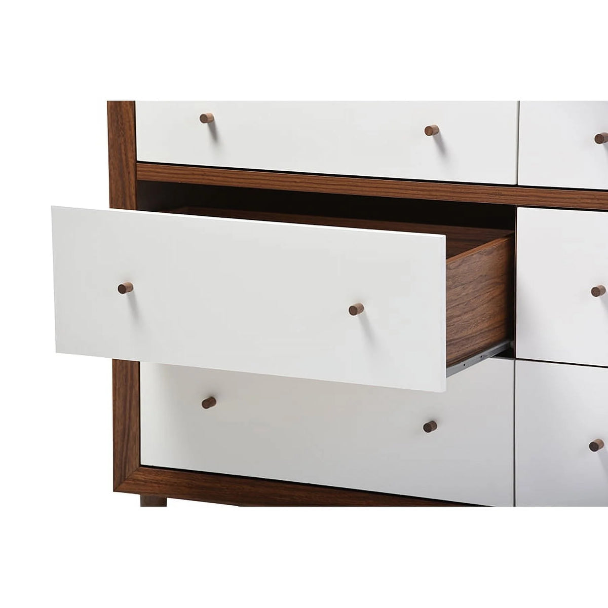 White and Walnut Wood 6-drawer Storage Dresser O2069