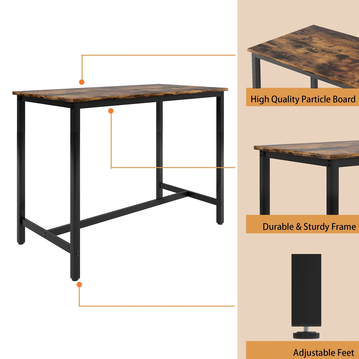 5 Piece Bar Height Dining Table Set with Upholstered Stools J5070
