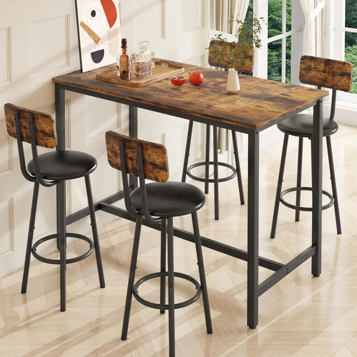 5 Piece Bar Height Dining Table Set with Upholstered Stools J5070