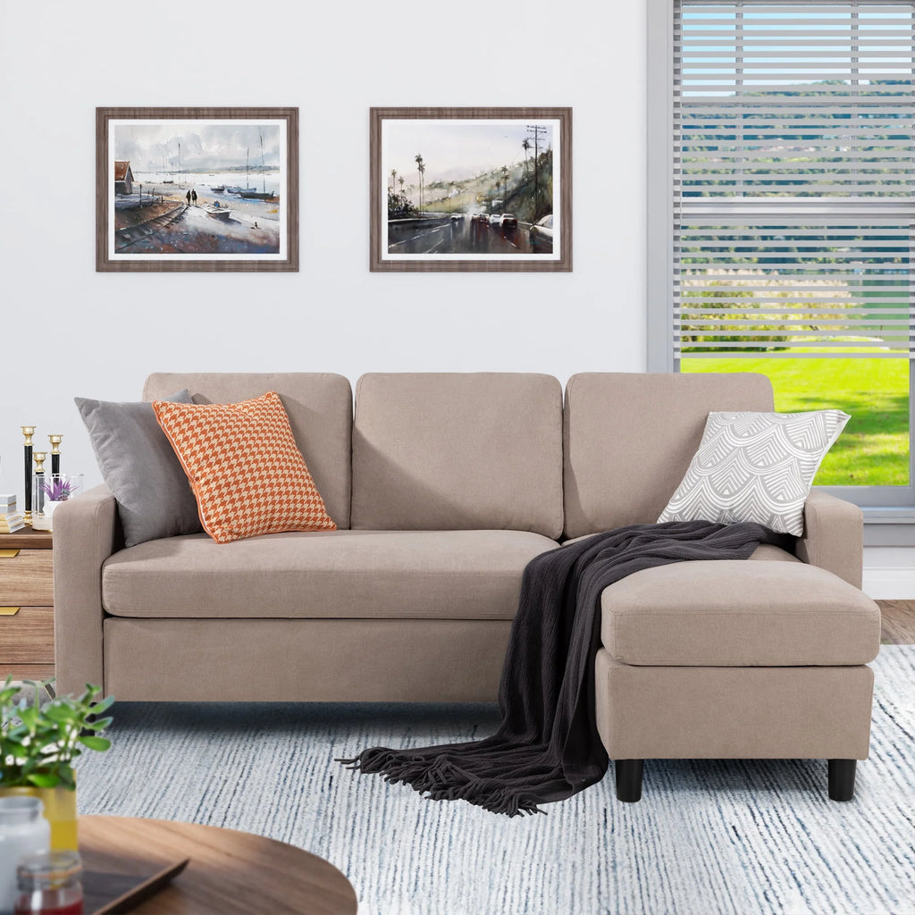 L-Shaped Convertible Sectional Sofa Linen Fabric R29007