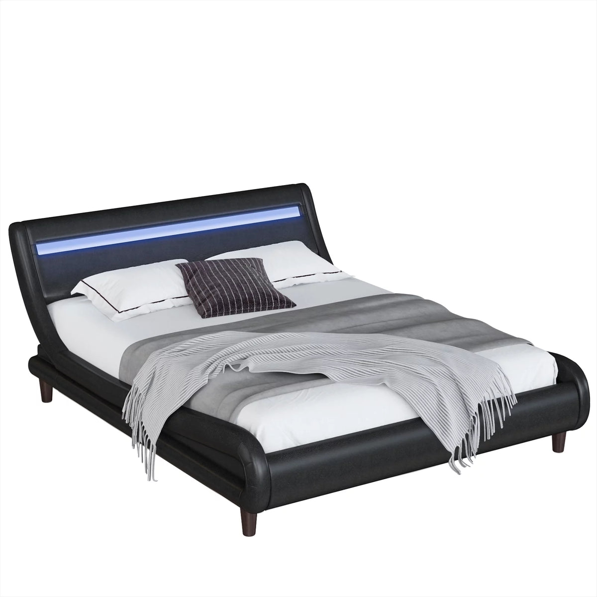 Queen Size Black PU Upholstered Platform Bed Frame with Adjustable Headboard C934031