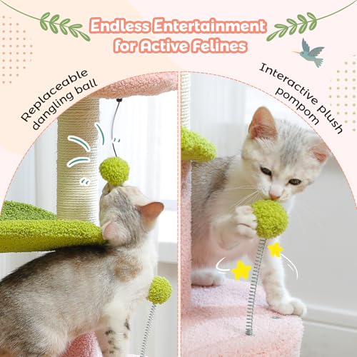 Pink 32” Small Cat Tree with Curved Perch C4549