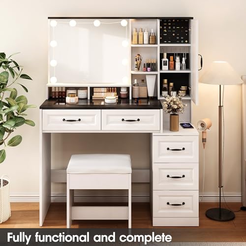 Black Vanity Desk with Mirror and Lights E6964