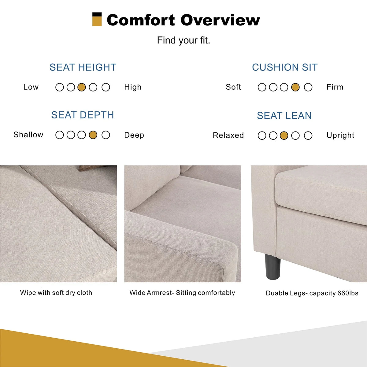L-Shaped Convertible Sectional Sofa Linen Fabric R29007