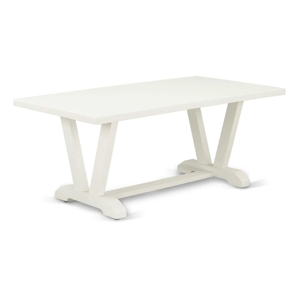 Kitchen Table with Linen White Top and Wooden Legs I7033