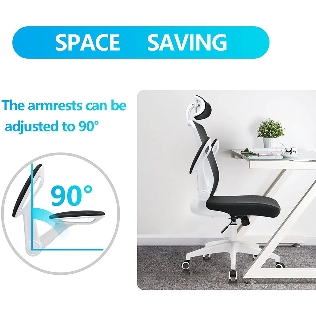 White Ergonomic Office Chair with Headrest and Flip-up Arms Y11703