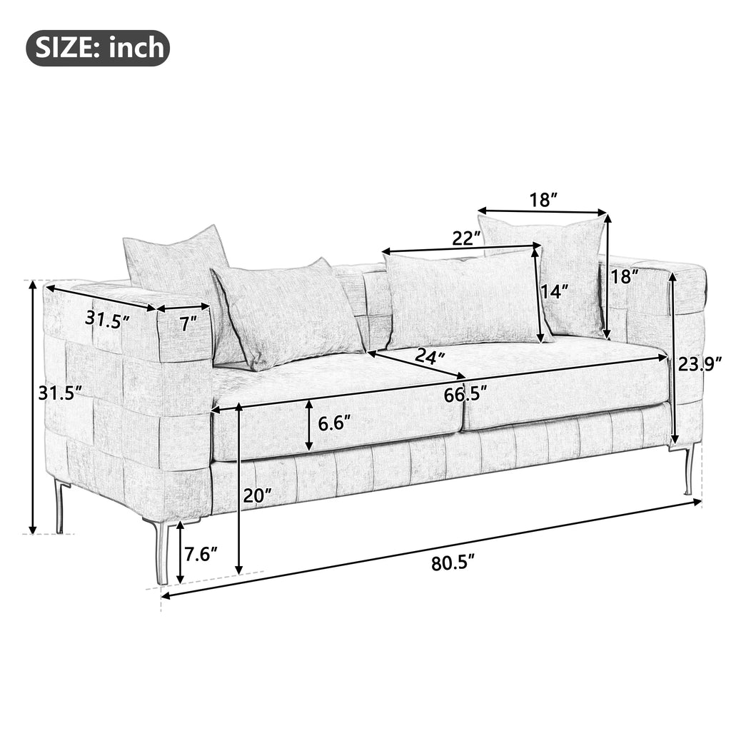 Green Chenille Upholstered 3-Seat Sofa Couch G10892