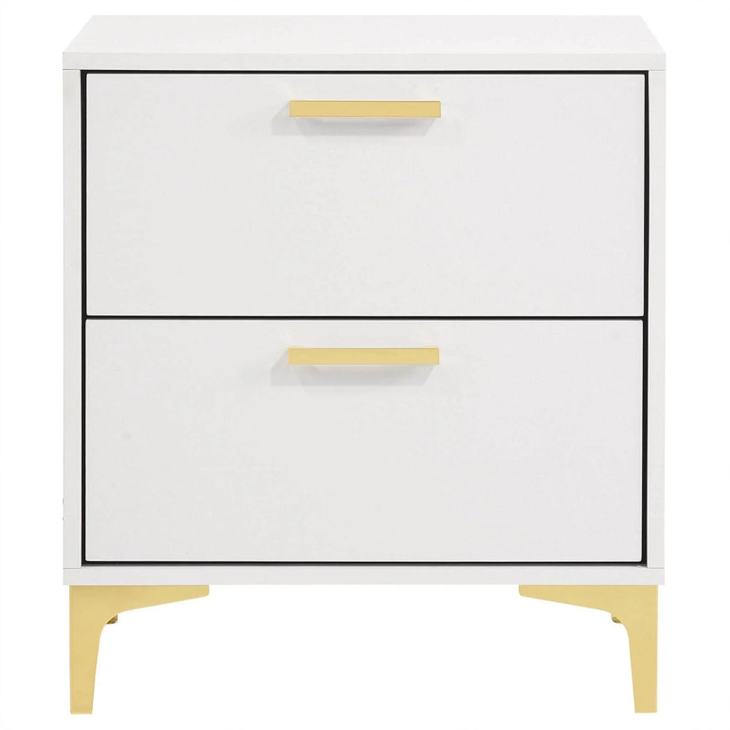 White 2-drawer Wood Nightstand with Metal Base P525936