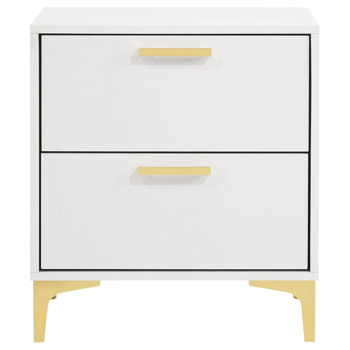 White 2-drawer Wood Nightstand with Metal Base P525936