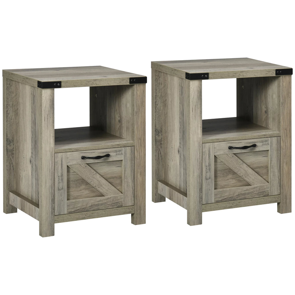 Set of 2 Gray Oak Side Table with Storage T2796