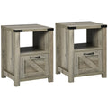 Set of 2 Gray Oak Side Table with Storage T2796