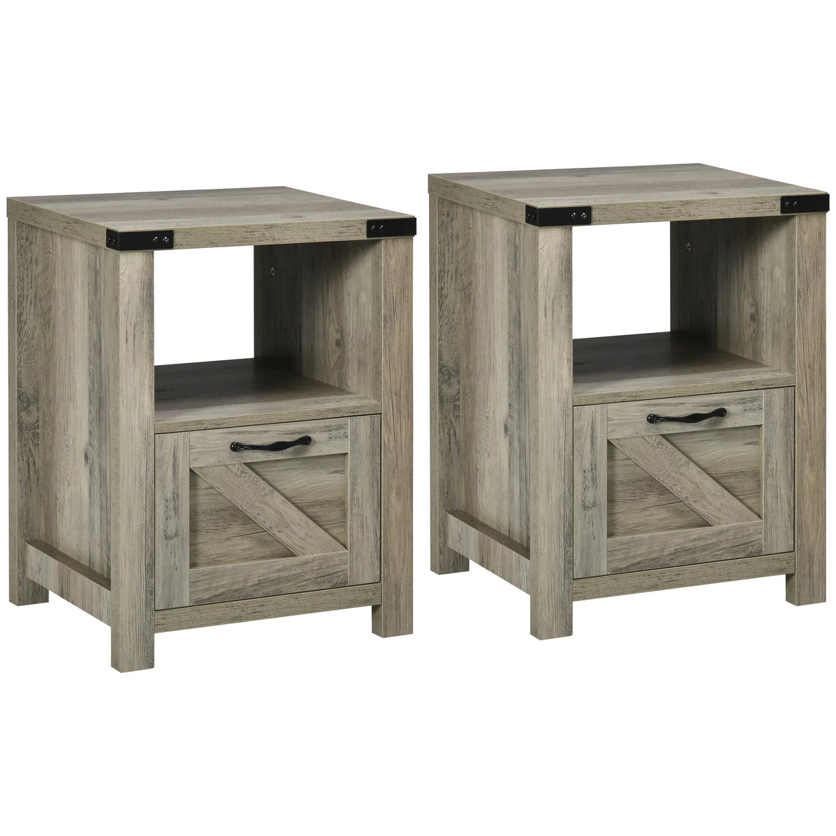 Set of 2 Gray Oak Side Table with Storage T2796