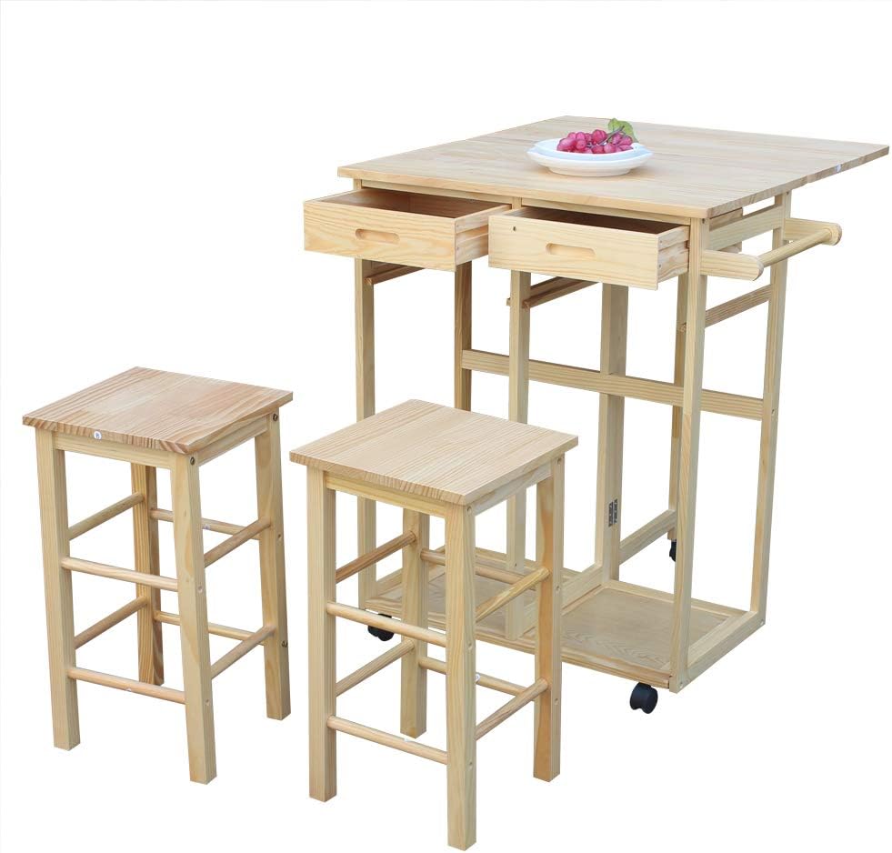 Kitchen Island on Wheels with Drop Leaf 2 Drawers W829446