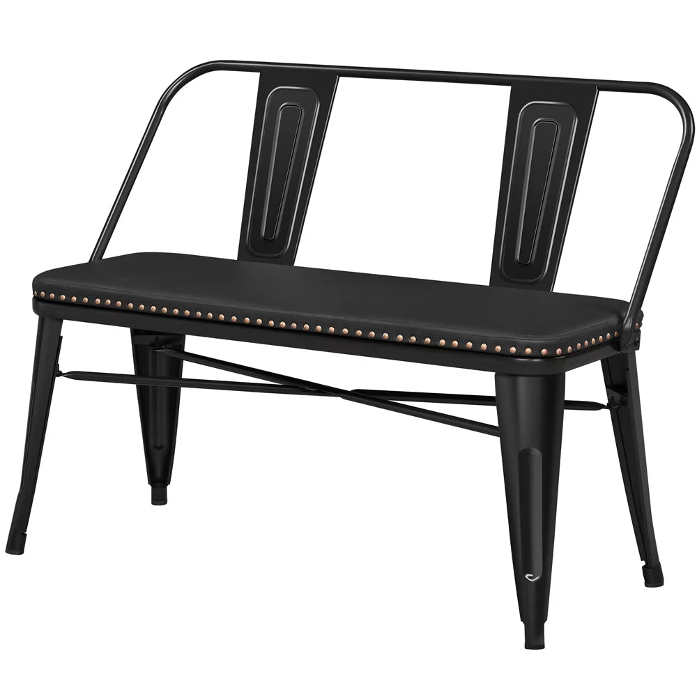 Black Metal Dining Bench with Upholstered Seat N894898