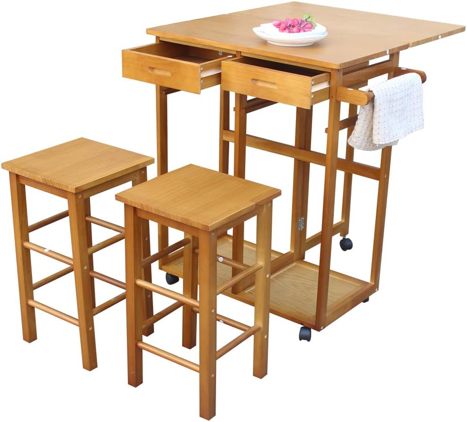 Kitchen Island on Wheels with Drop Leaf 2 Drawers W829446