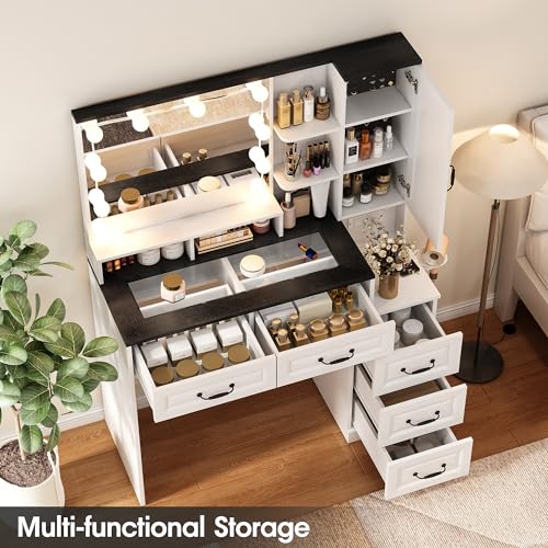Black Vanity Desk with Mirror and Lights E6964