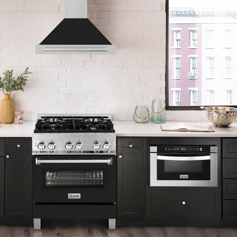 400 CFM Ducted Wall Mount Range Hood with Black Matte Shell P9001