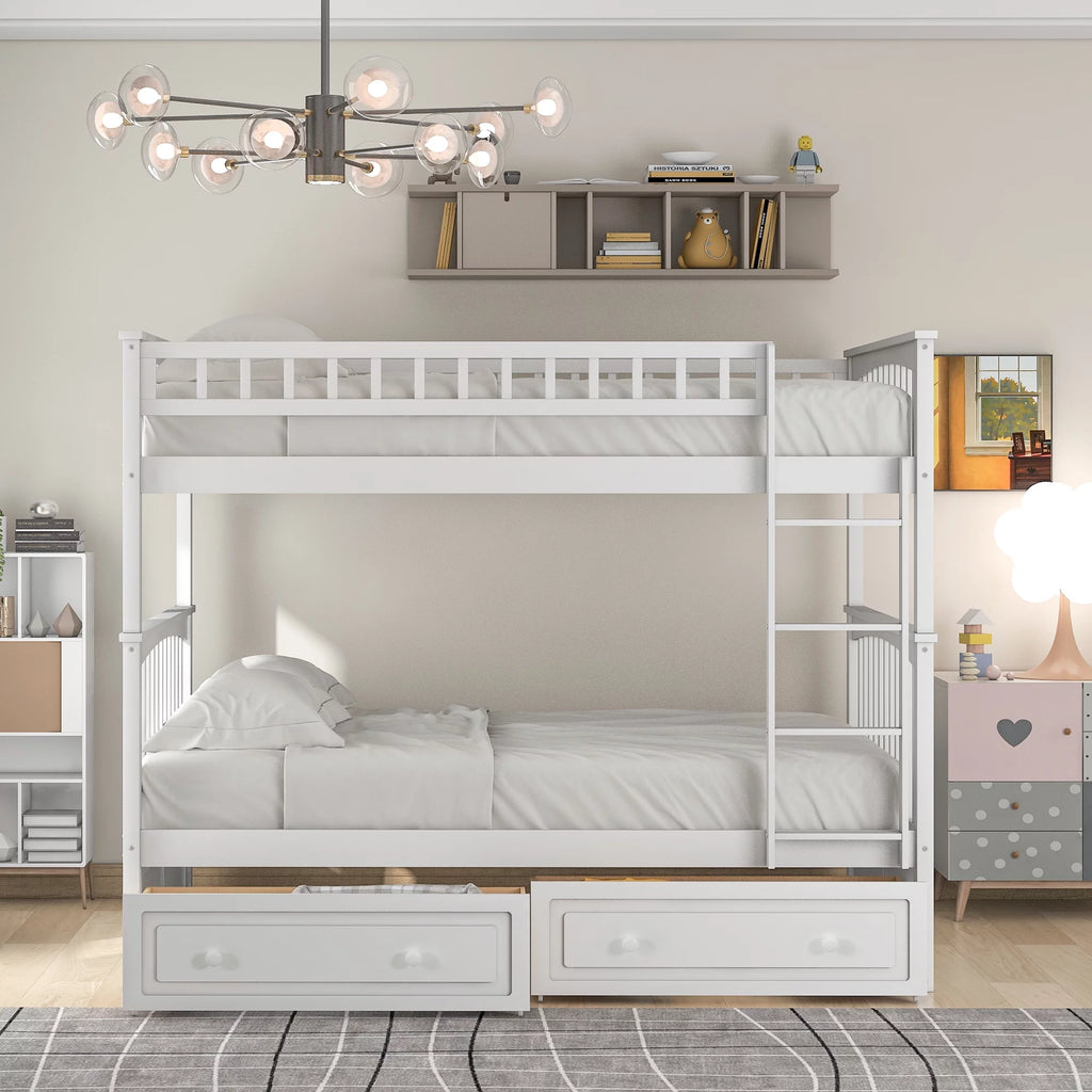 Pine Wood Full-Over-Full Bunk Bed with Storage H437