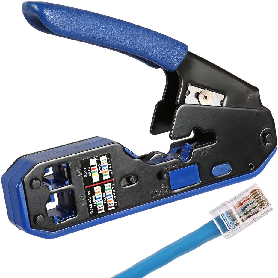 RJ45 Crimp Tool Kit with 50PCS Connectors and Wire Stripper B4548