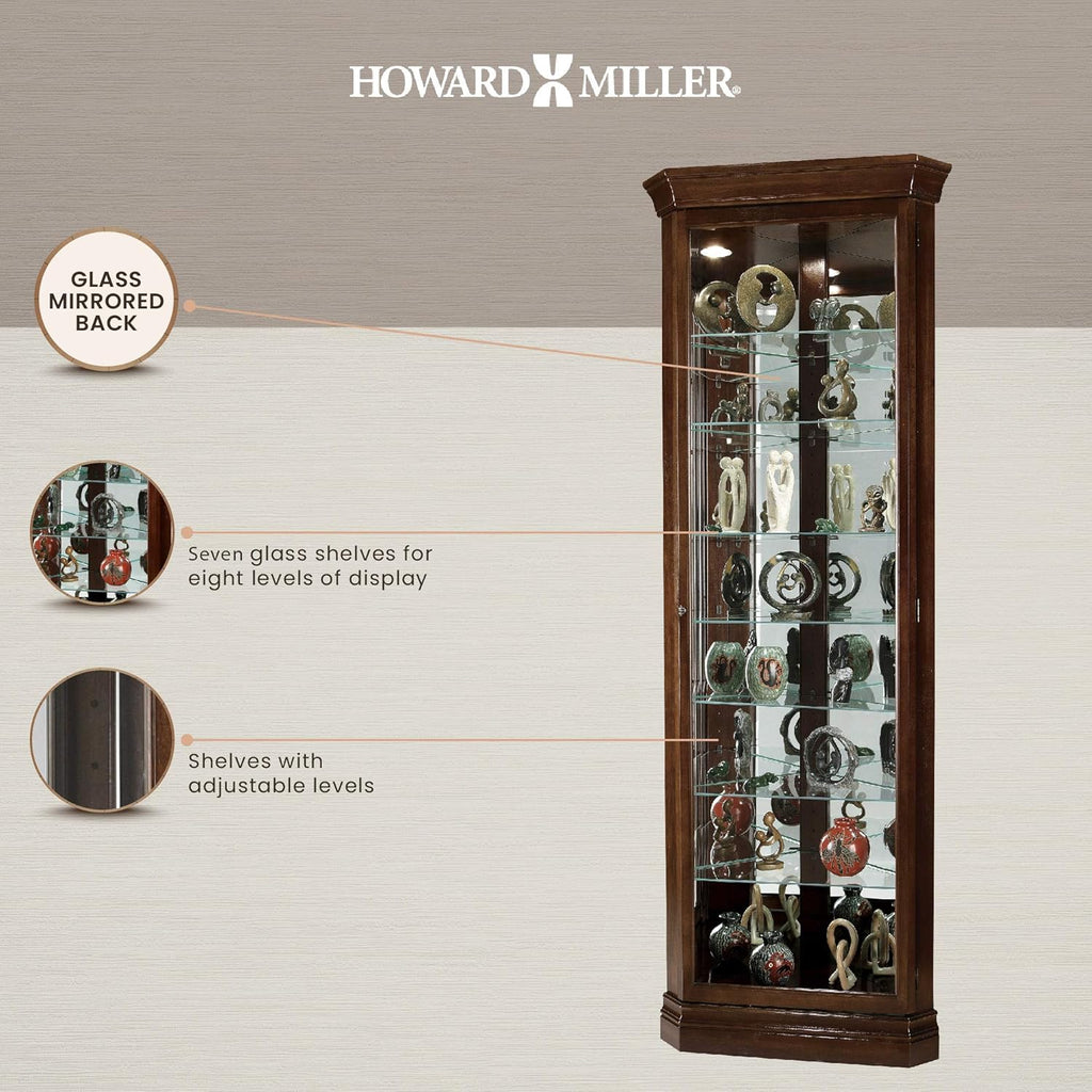 Cherry Bordeaux Corner Curio Cabinet with Seven Glass Shelves Q90818