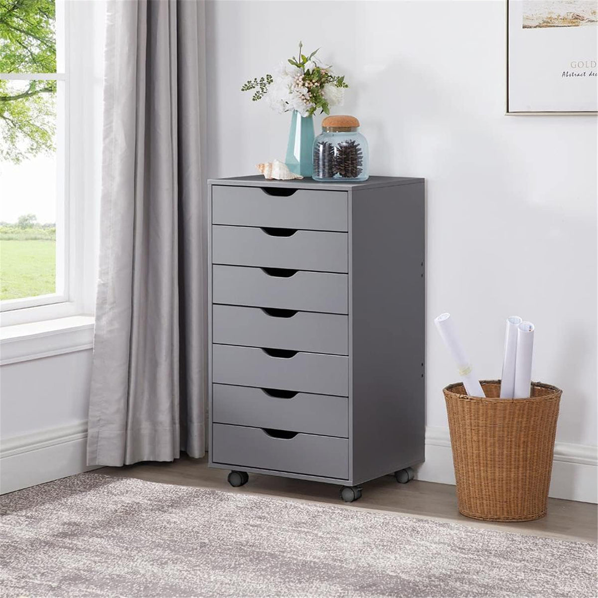 Black 7 Drawer Mobile File Cabinet R873800