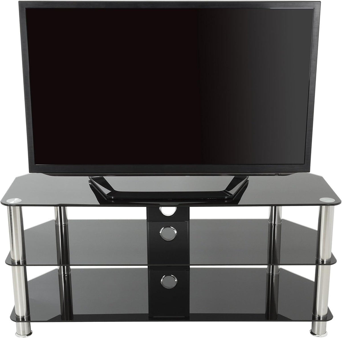 Black Glass Chrome Leg TV Stand with Cable Management X54539