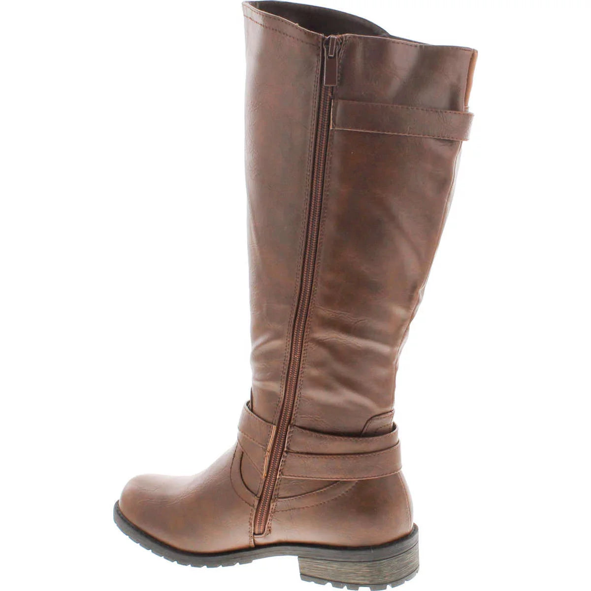 Brown Knee High Side Zipper Riding Boots I968