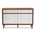 White and Walnut Wood 6-drawer Storage Dresser O2069