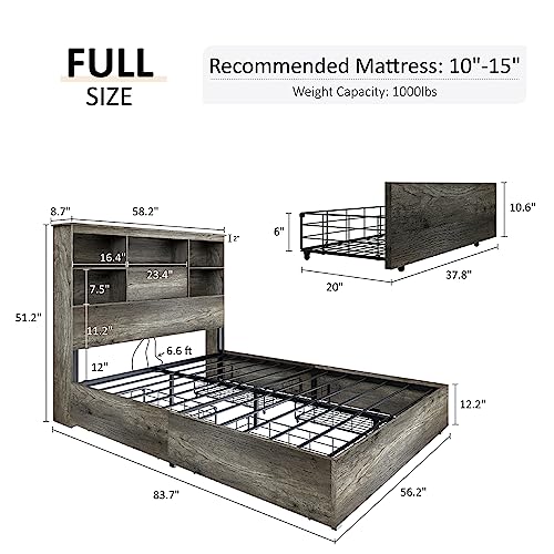 King Size Wooden Platform Bed with Storage Headboard and 4 Drawers M97082