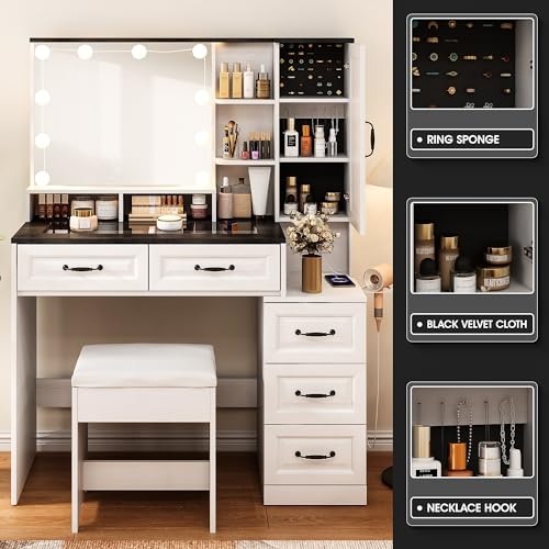 Black Vanity Desk with Mirror and Lights E6964