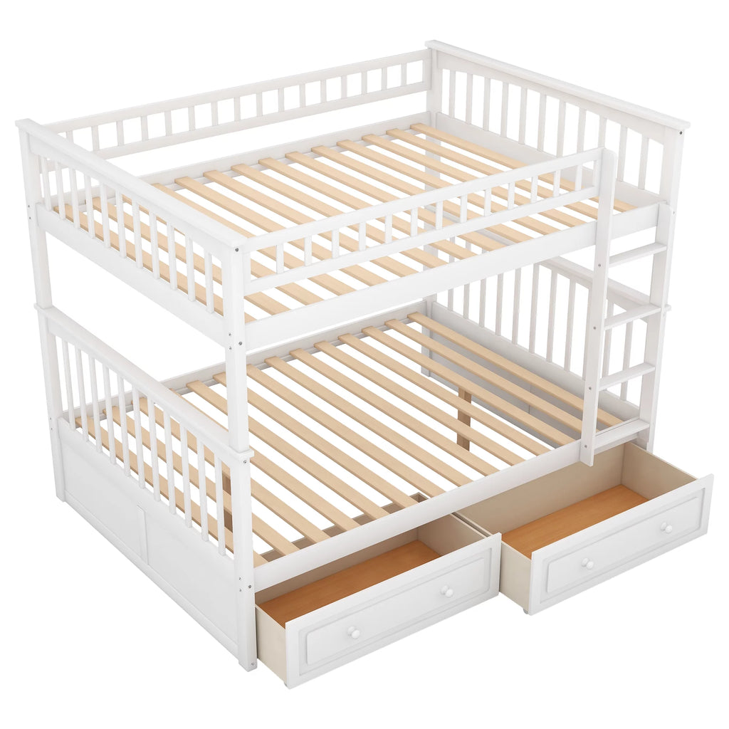 Pine Wood Full-Over-Full Bunk Bed with Storage H437