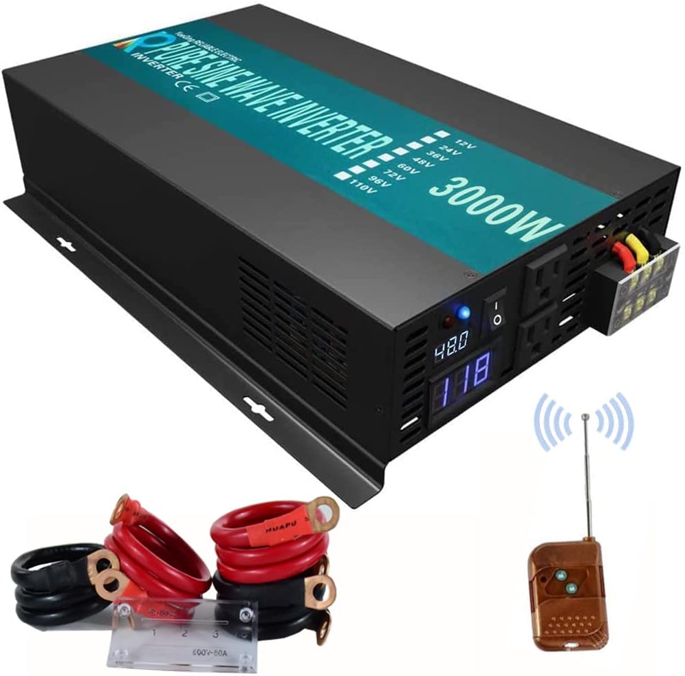 3000W 48V 120V Pure Sine Wave Power Inverter with 2 AC Outlets H341