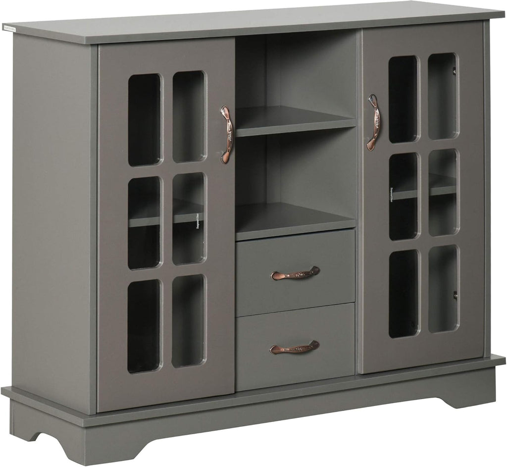 White Storage Console Cabinet with 2 Glass Doors and 2 Drawers M54761