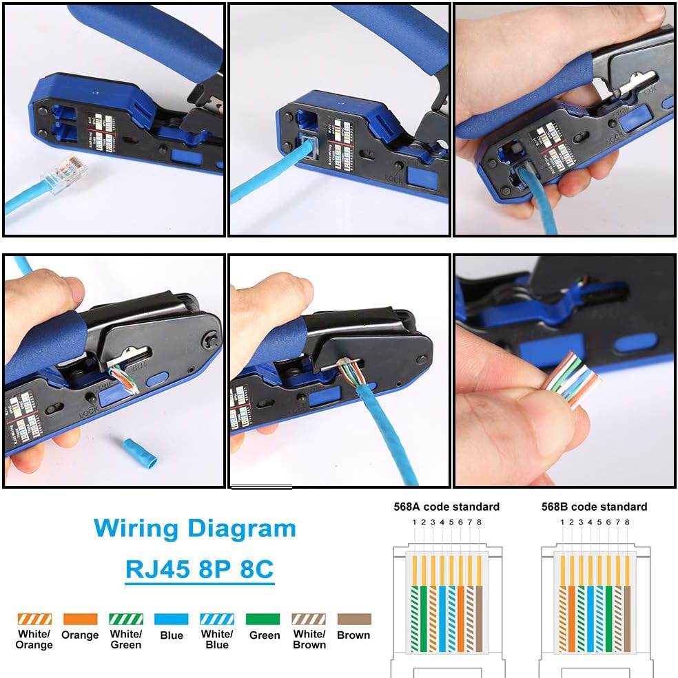 RJ45 Crimp Tool Kit with 50PCS Connectors and Wire Stripper B4548