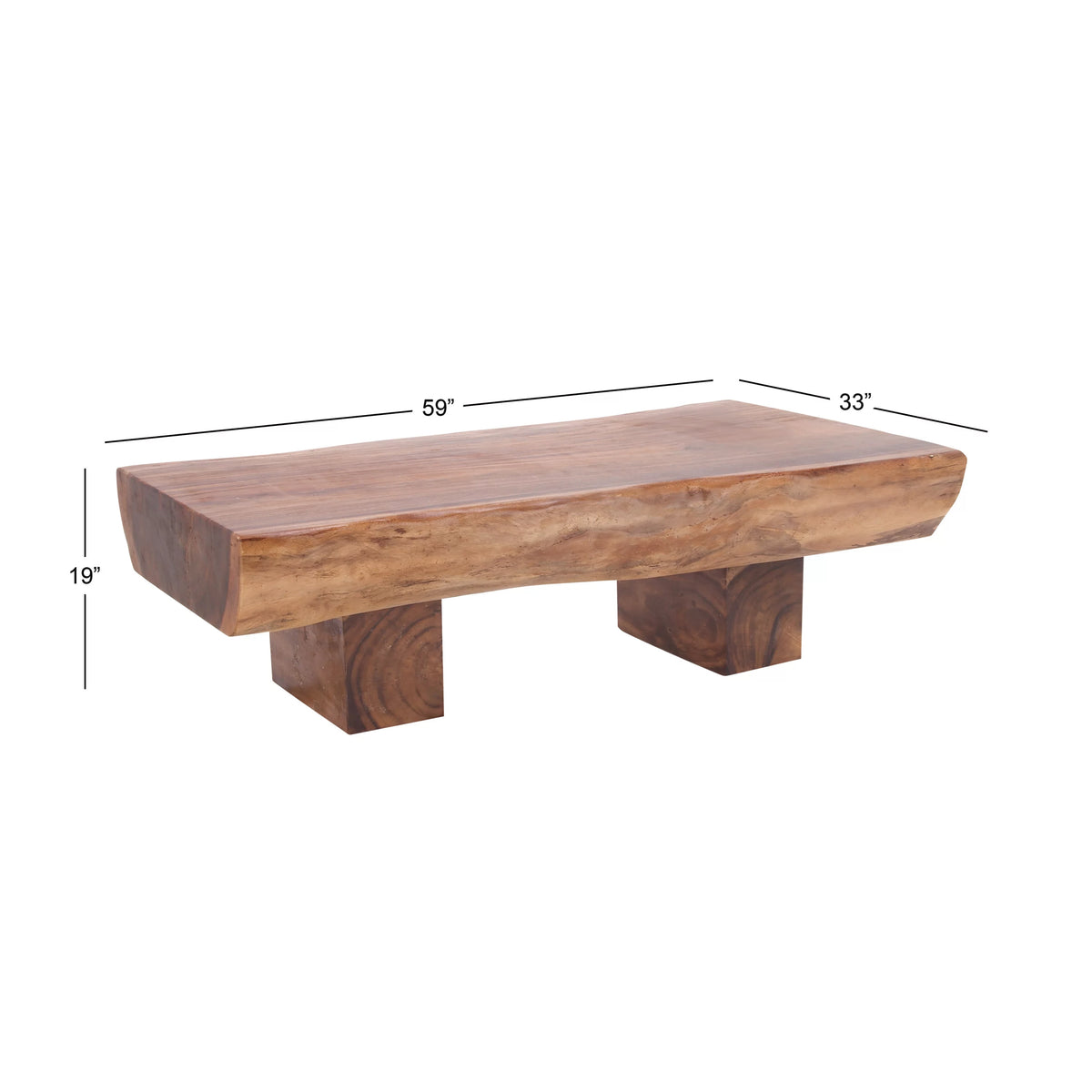 Brown Wood Live Edge Coffee Table with Block Style Base H630455