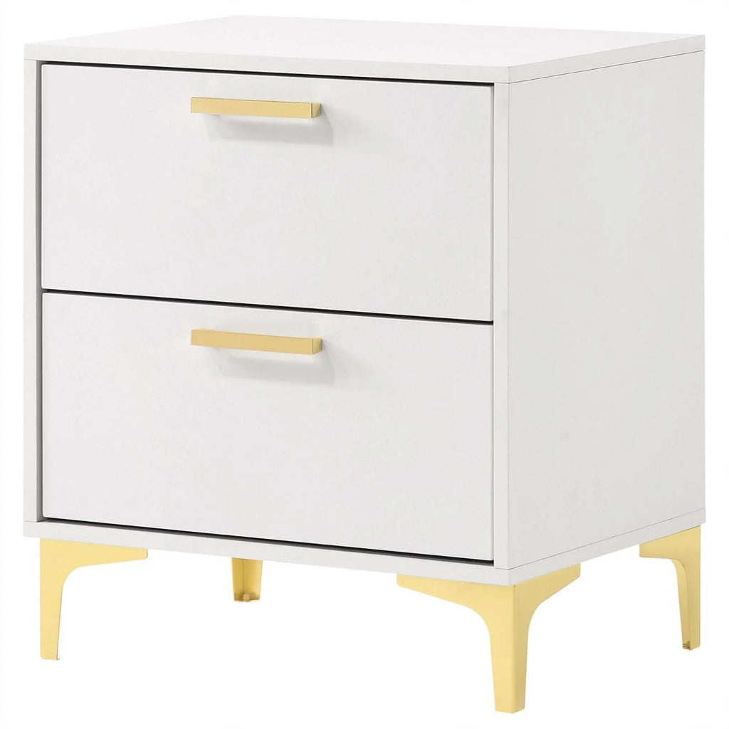 White 2-drawer Wood Nightstand with Metal Base P525936