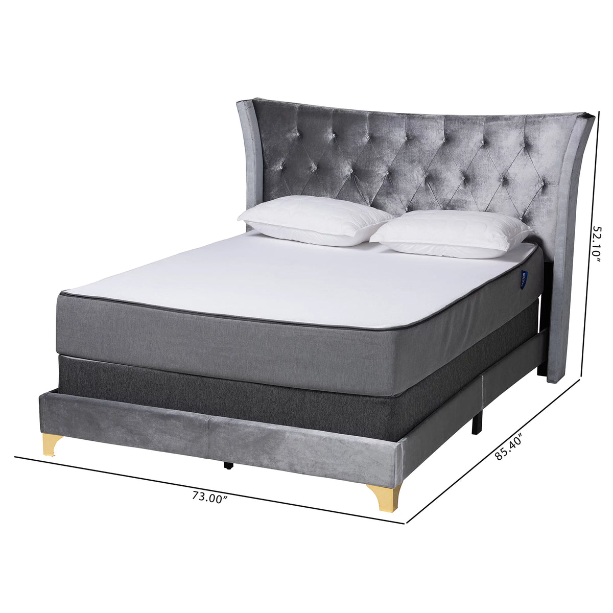 Grey Velvet and Gold Metal Queen Size Panel Bed Z693866
