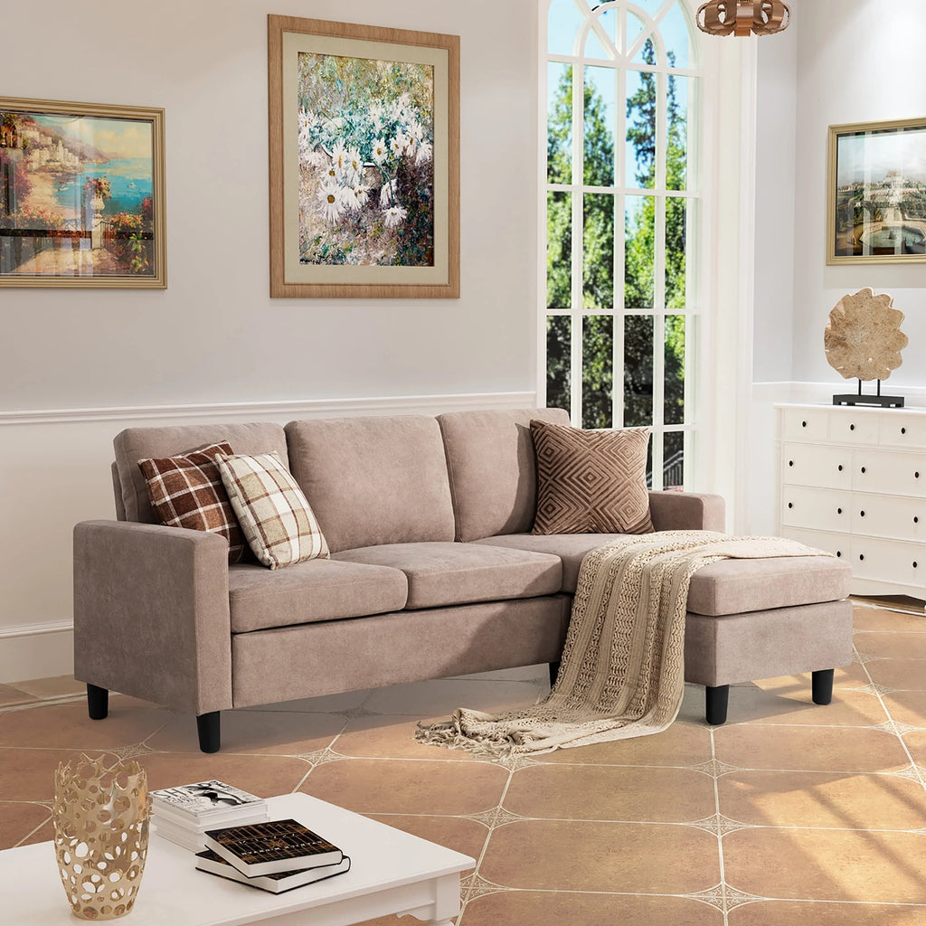 L-Shaped Convertible Sectional Sofa Linen Fabric R29007