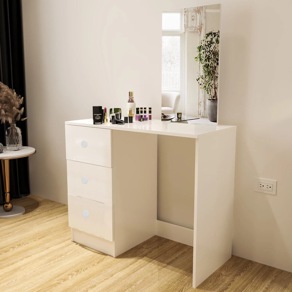 White 3 Drawer Vanity Table with Mirror O553508